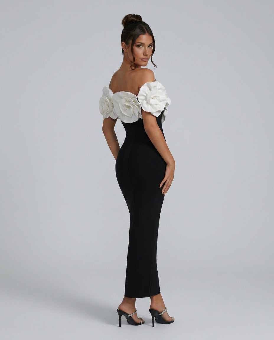 Adeline Off-Shoulder Fitted Column Maxi Dress - White
