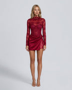Adeline Red Lace High Neck Bodycon Mini Dress - Red
