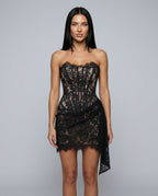Anouk Strapless Lace Overlay Corset Mini Dress - Black