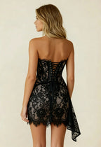 Anouk Strapless Lace Overlay Corset Mini Dress - Black
