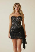 Anouk Strapless Lace Overlay Corset Mini Dress - Black