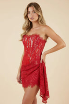 Anouk Strapless Lace Overlay Corset Mini Dress - Red