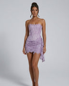 Anouk Strapless Lace Overlay Corset Mini Dress - Purple