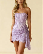Anouk Strapless Lace Overlay Corset Mini Dress - Purple