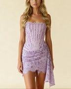 Anouk Strapless Lace Overlay Corset Mini Dress - Purple
