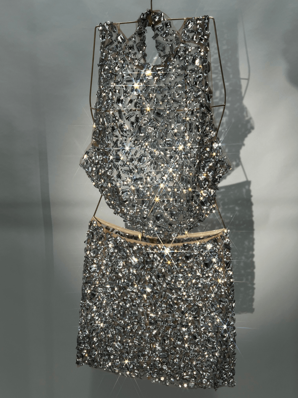 Aubrey Sleeveless Beaded Mesh Mini Two Piece Set - Silver