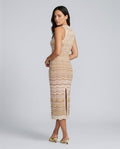 Auryn Sleeveless Striped Metallic Sheen Midi Dress - Beige
