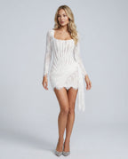 Cadee White Square Neck Lace Bodycon Mini Dress - White