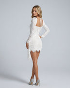 Cadee White Square Neck Lace Bodycon Mini Dress - White