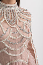 Celestine Pink Beaded Tulle Tiered Midi Dress - Pink
