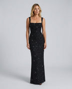 Cleo Sleeveless Sequin Square Neck Column Maxi Dress - Black