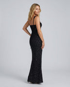 Cleo Sleeveless Sequin Square Neck Column Maxi Dress - Black