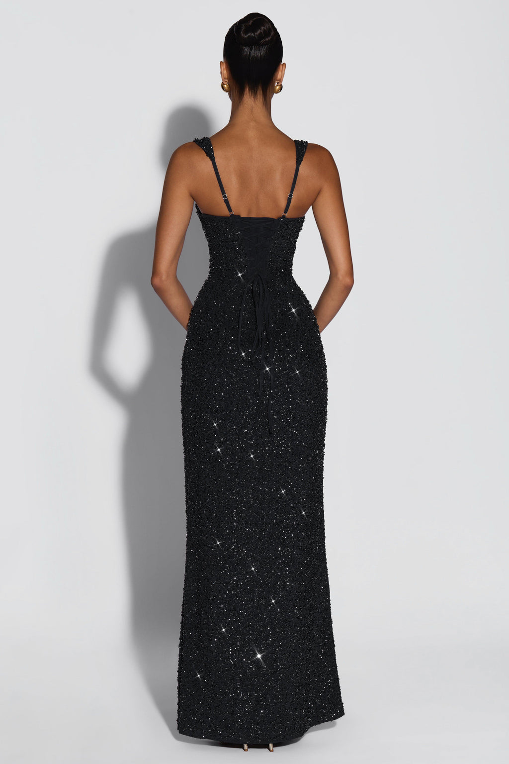 Cleo Sleeveless Sequin Square Neck Column Maxi Dress - Black