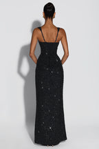 Cleo Sleeveless Sequin Square Neck Column Maxi Dress - Black