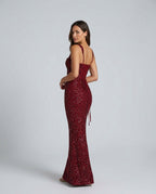 Cleo Sleeveless Sequin Square Neck Column Maxi Dress - Red