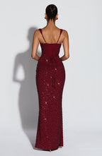 Cleo Sleeveless Sequin Square Neck Column Maxi Dress - Red