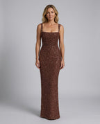 Cleo Sleeveless Sequin Square Neck Column Maxi Dress - Brown