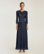Cora Rib Knit Cropped Jacket And Maxi Skirt Set - Dark Blue