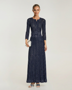Cora Rib Knit Cropped Jacket And Maxi Skirt Set - Dark Blue