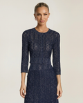 Cora Rib Knit Cropped Jacket And Maxi Skirt Set - Dark Blue