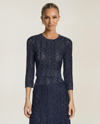Cora Rib Knit Cropped Jacket And Maxi Skirt Set - Dark Blue