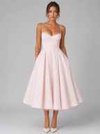 Cora Sweetheart Corset Tulle A-Line Midi Dress - Pink