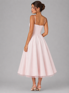 Cora Sweetheart Corset Tulle A-Line Midi Dress - Pink