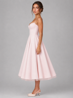 Cora Sweetheart Corset Tulle A-Line Midi Dress - Pink