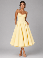 Cora Sweetheart Corset Tulle A-Line Midi Dress - Yellow
