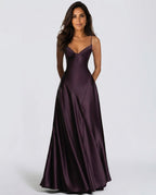 Darya Satin Sheen A-Line Spaghetti Strap Maxi Dress - Purple