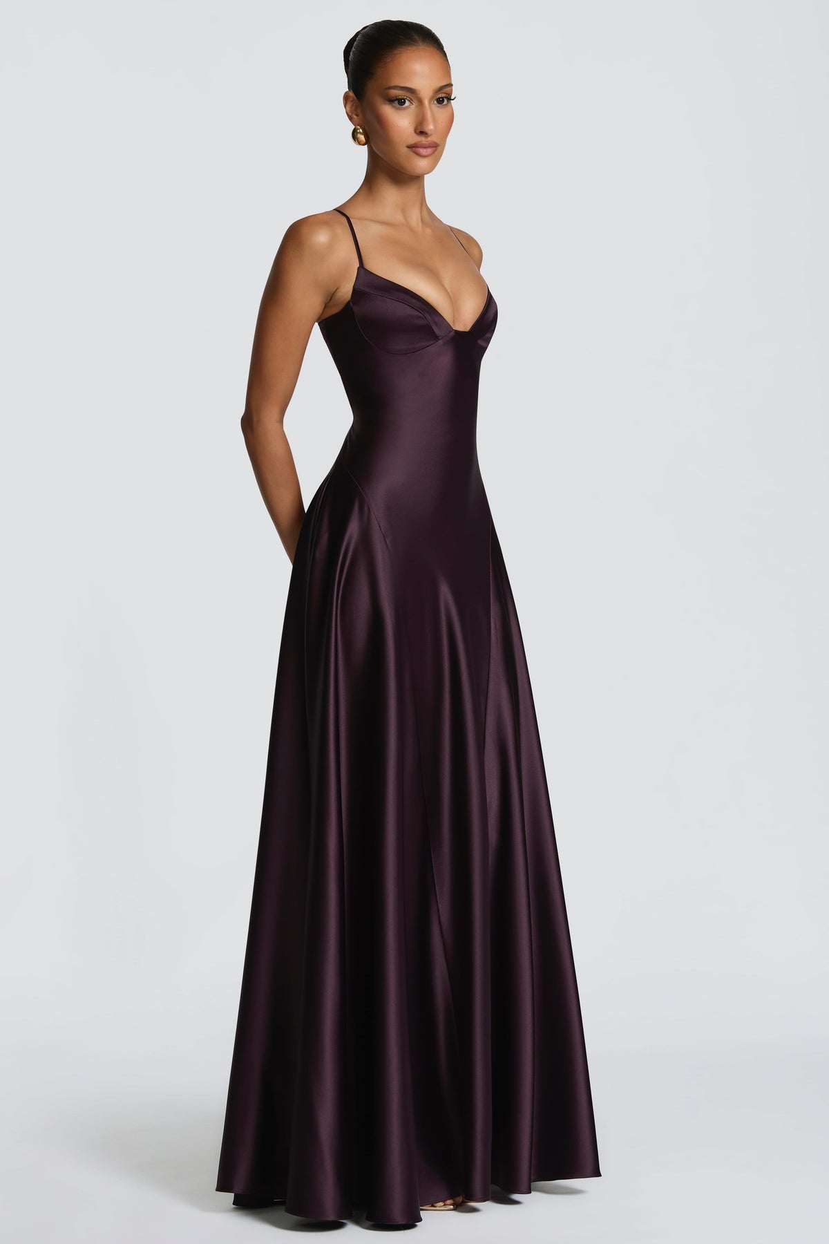 Darya Satin Sheen A-Line Spaghetti Strap Maxi Dress - Purple