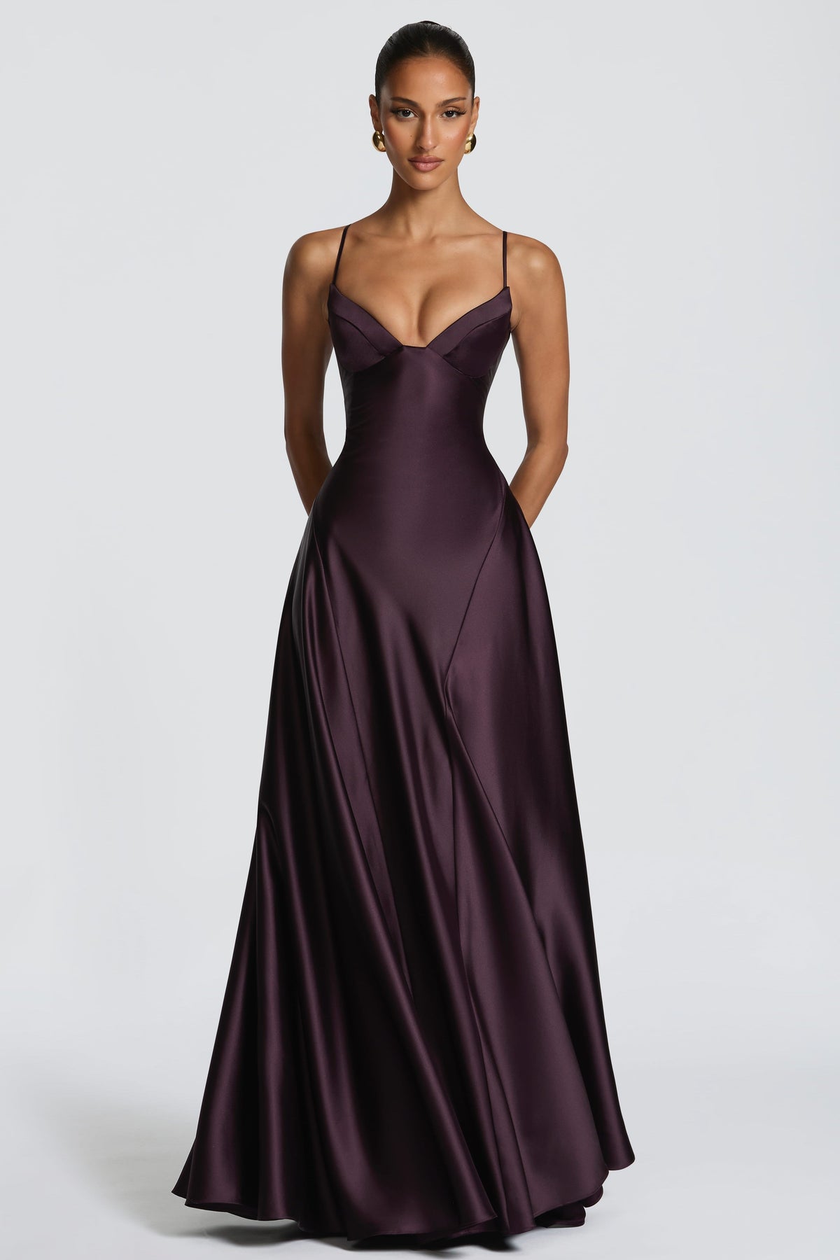Darya Satin Sheen A-Line Spaghetti Strap Maxi Dress - Purple