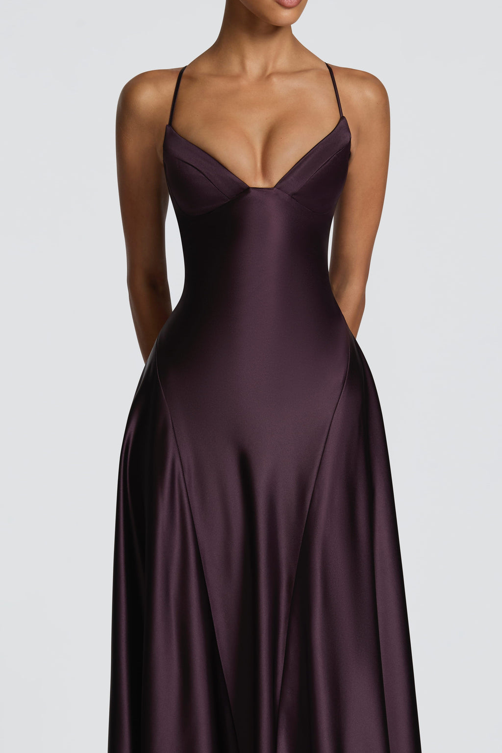 Darya Satin Sheen A-Line Spaghetti Strap Maxi Dress - Purple