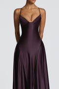Darya Satin Sheen A-Line Spaghetti Strap Maxi Dress - Purple