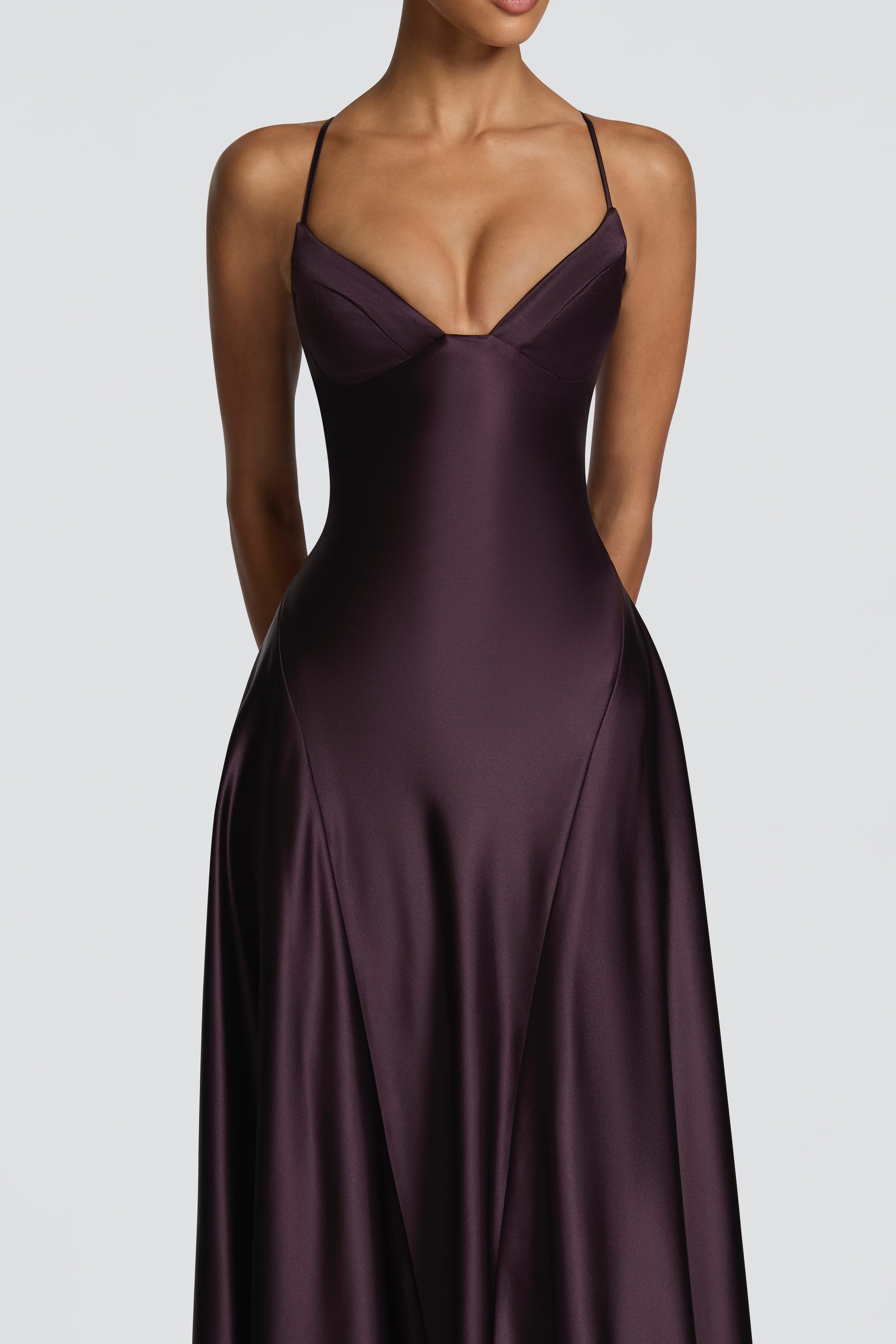 Darya Satin Sheen A-Line Spaghetti Strap Maxi Dress - Purple