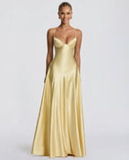 Darya Satin Sheen A-Line Spaghetti Strap Maxi Dress - Yellow