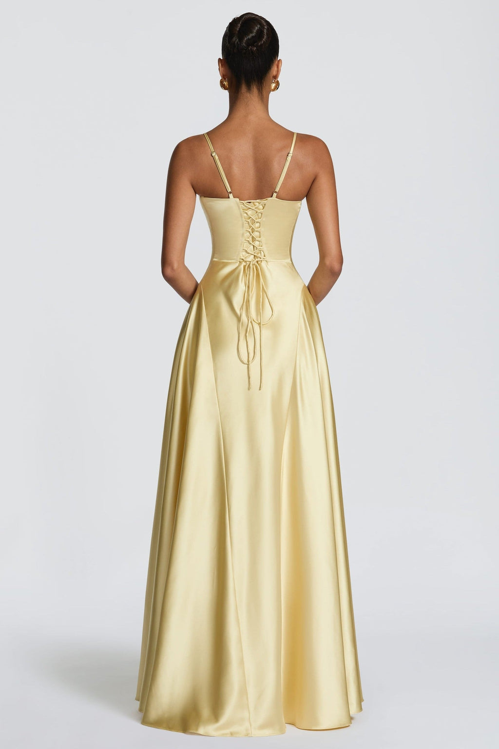 Darya Satin Sheen A-Line Spaghetti Strap Maxi Dress - Yellow