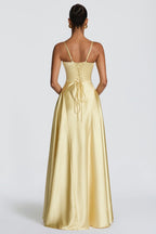 Darya Satin Sheen A-Line Spaghetti Strap Maxi Dress - Yellow