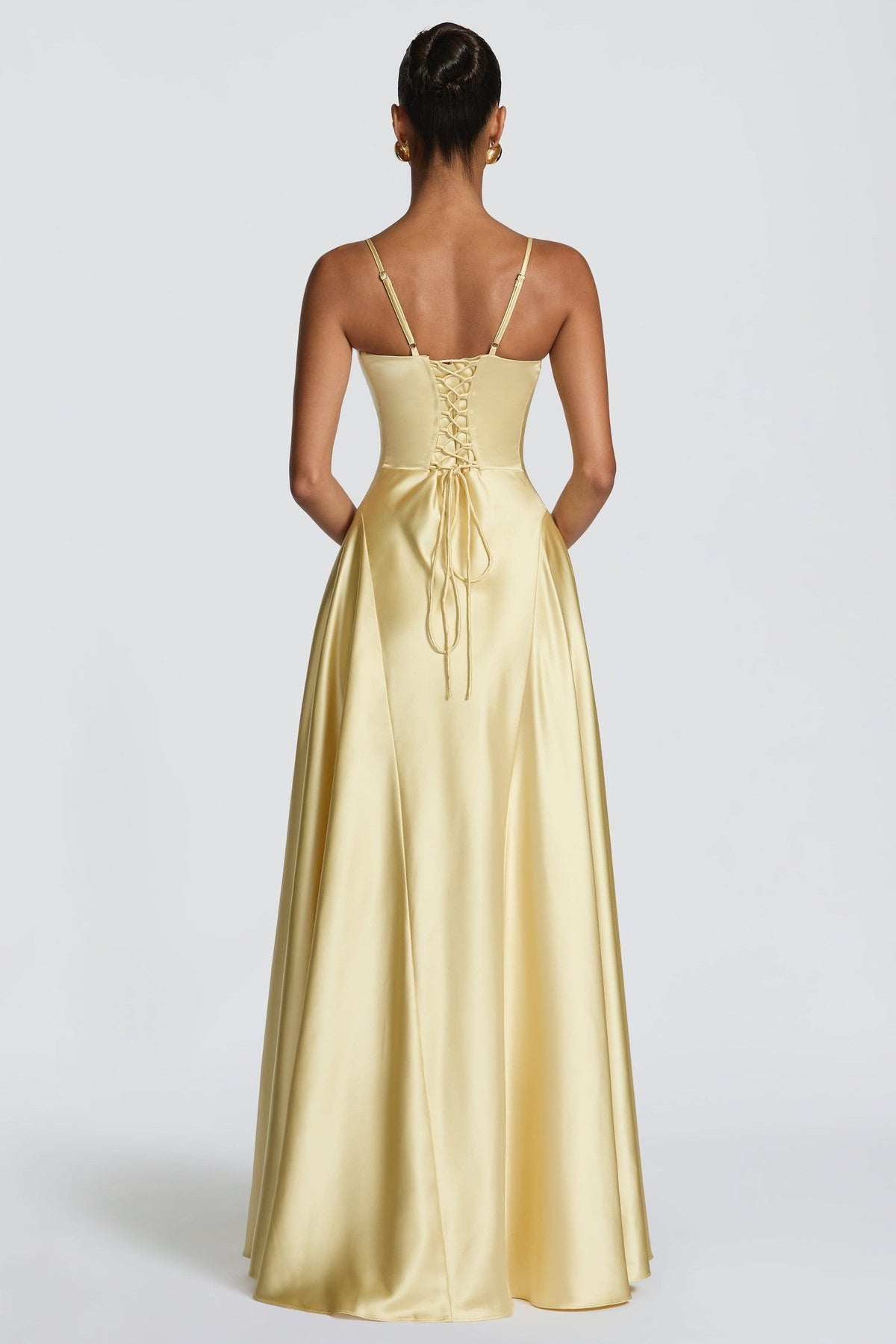 Darya Satin Sheen A-Line Spaghetti Strap Maxi Dress - Yellow
