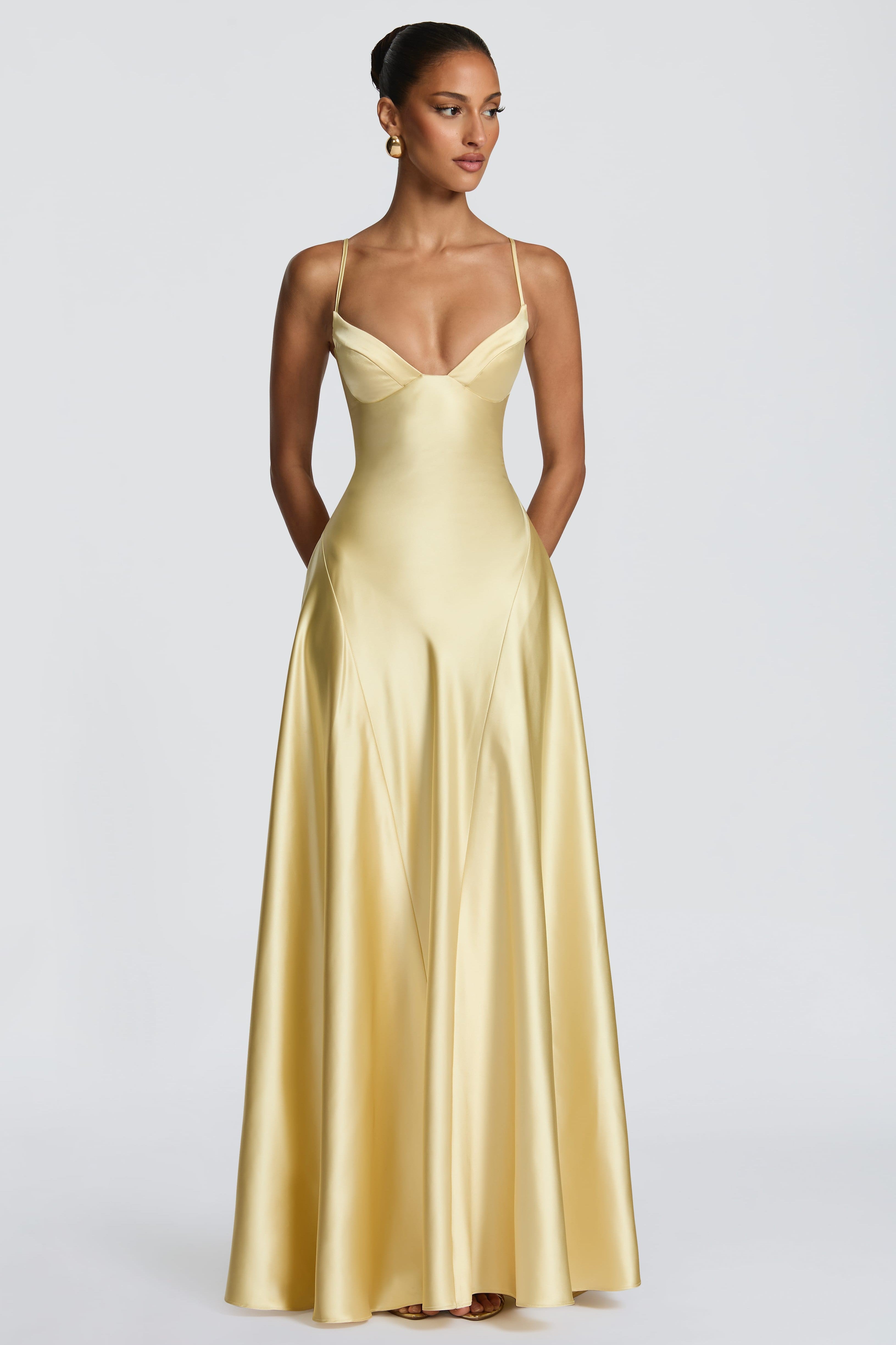 Darya Satin Sheen A-Line Spaghetti Strap Maxi Dress - Yellow