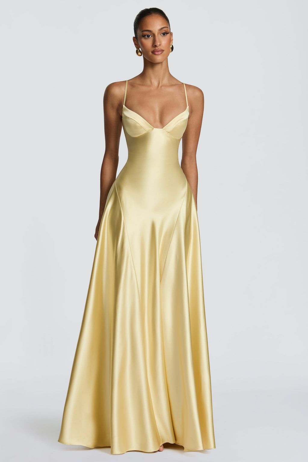 Darya Satin Sheen A-Line Spaghetti Strap Maxi Dress - Yellow