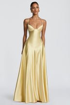 Darya Satin Sheen A-Line Spaghetti Strap Maxi Dress - Yellow