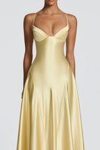 Darya Satin Sheen A-Line Spaghetti Strap Maxi Dress - Yellow