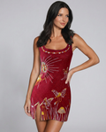 Elara Sleeveless Sequin Velvet Bodycon Mini Dress - Red