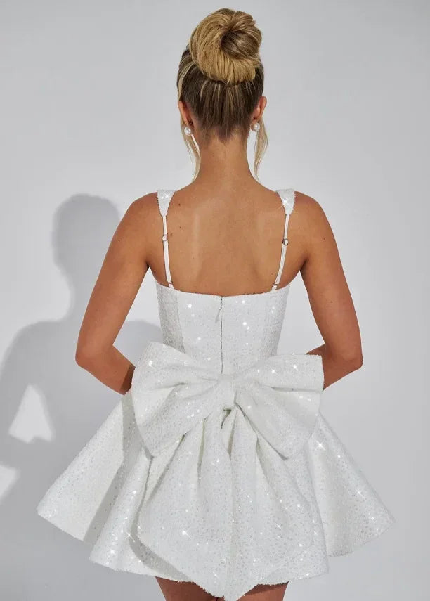 Elin Sleeveless Allover Sequin A-Line Mini Dress - White