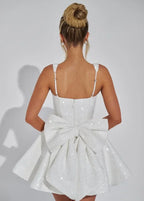 Elin Sleeveless Allover Sequin A-Line Mini Dress - White