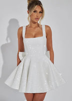 Elin Sleeveless Allover Sequin A-Line Mini Dress - White