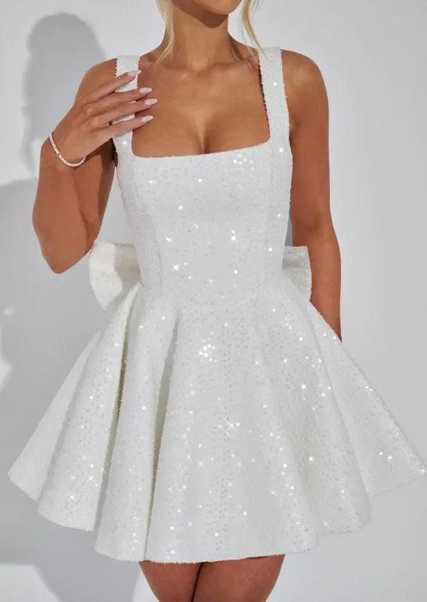 Elin Sleeveless Allover Sequin A-Line Mini Dress - White