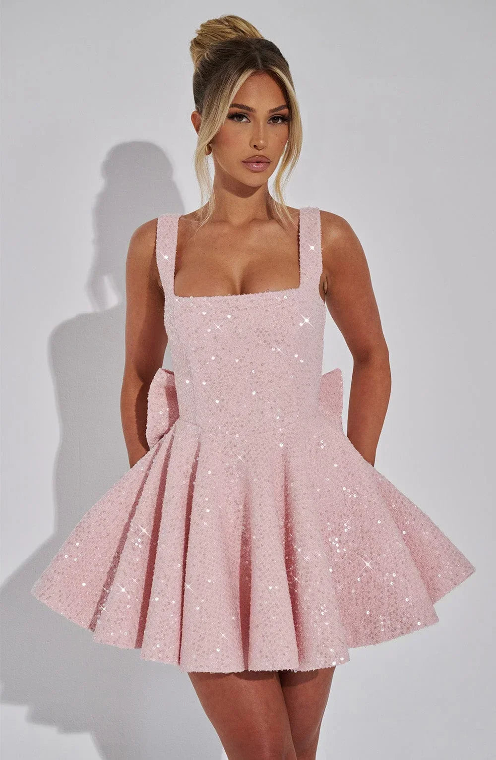Elin Sleeveless Allover Sequin A-Line Mini Dress - Pink