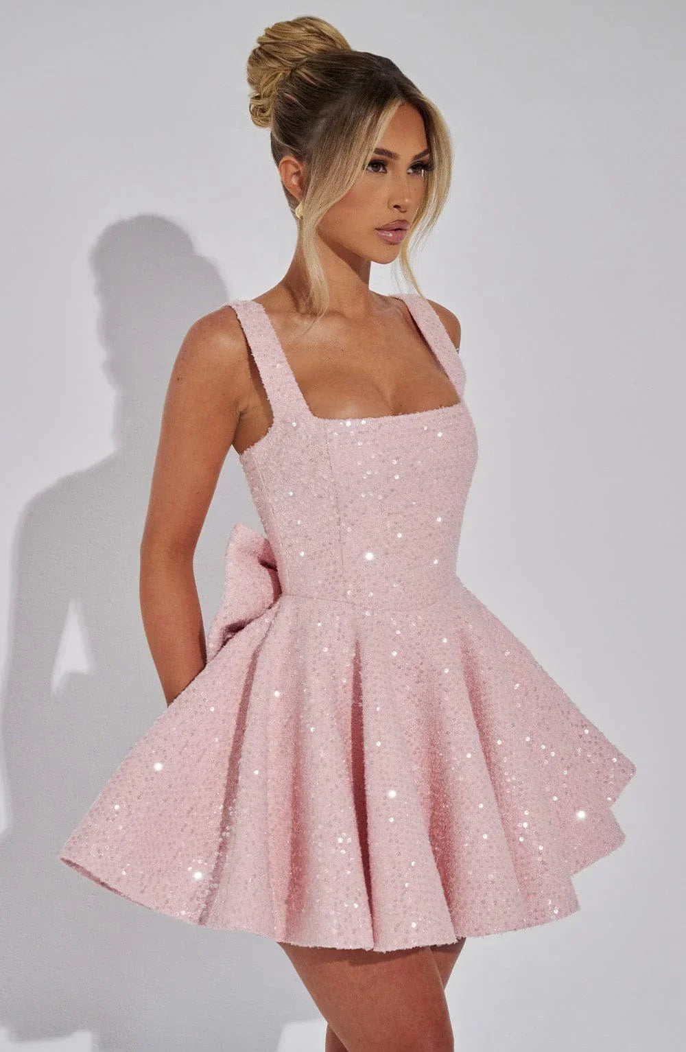 Elin Sleeveless Allover Sequin A-Line Mini Dress - Pink